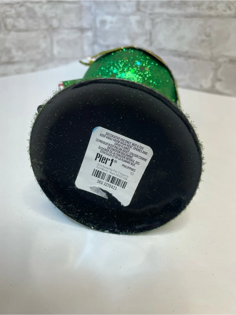Vintage Pier 1 Lucky Leprechaun Glitter Metal St Patricks Day Shamrock 10” Rare